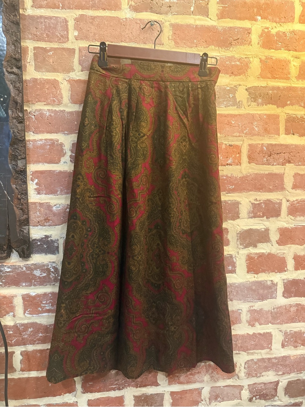 Vintage Women's Paisley A-Line Midi Skirt - Red & Brown